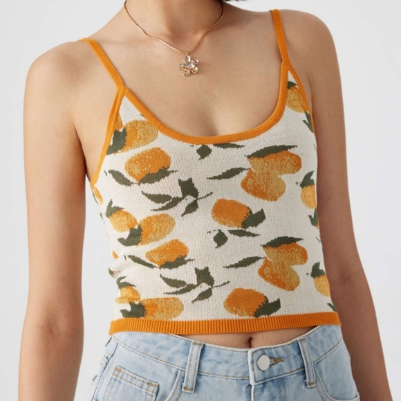 CIDER Orange Floral Knit Tank Top - Picture 1 of 7